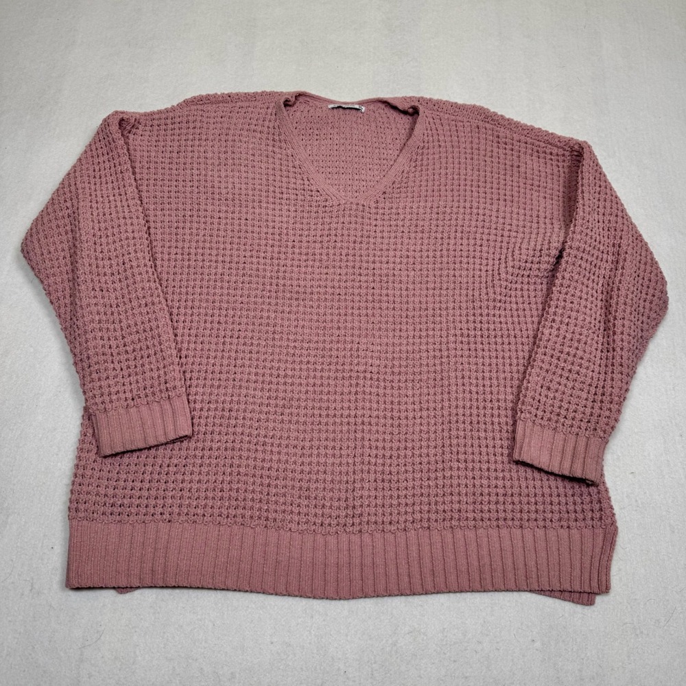 Staccato Chenille Waffle Knit V-Neck Sweater Dusty Rose Pink Oversized Medium